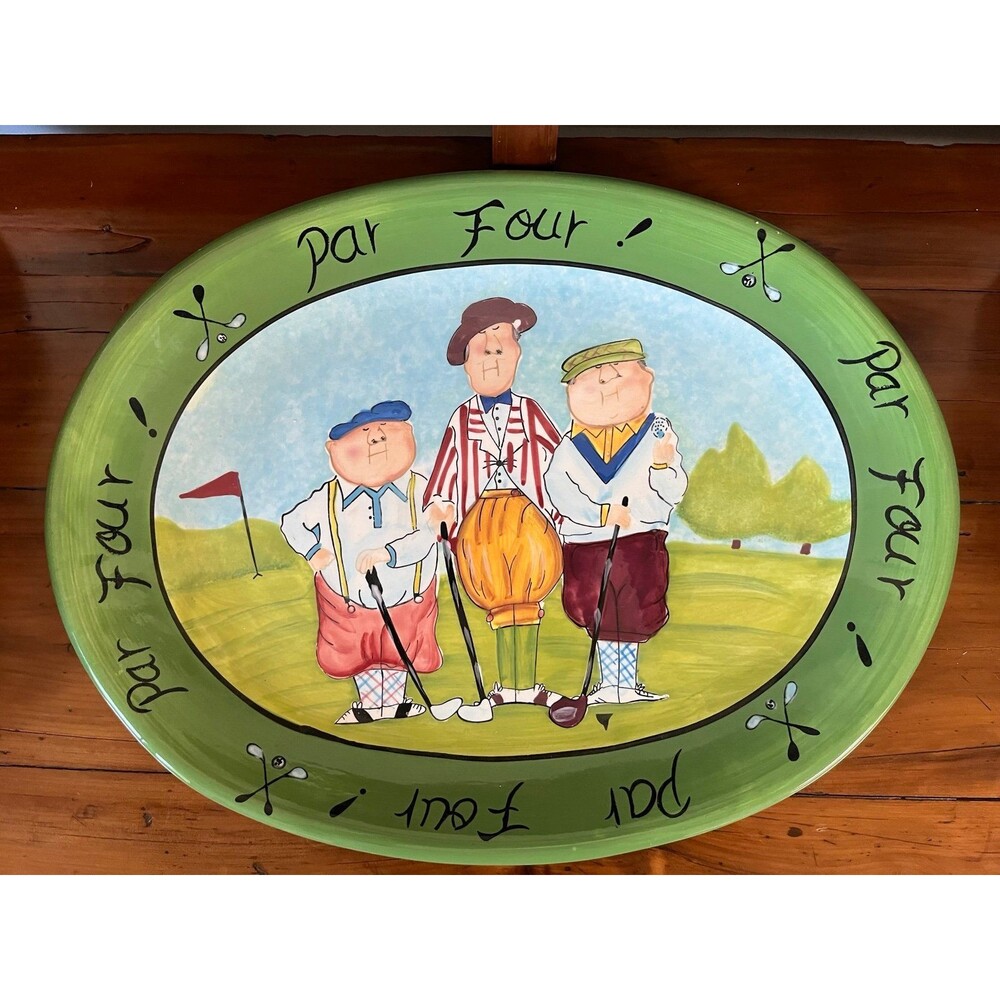 Vintage Tracy Flickinger Golf Par Four Oval Serving Plate Collectible